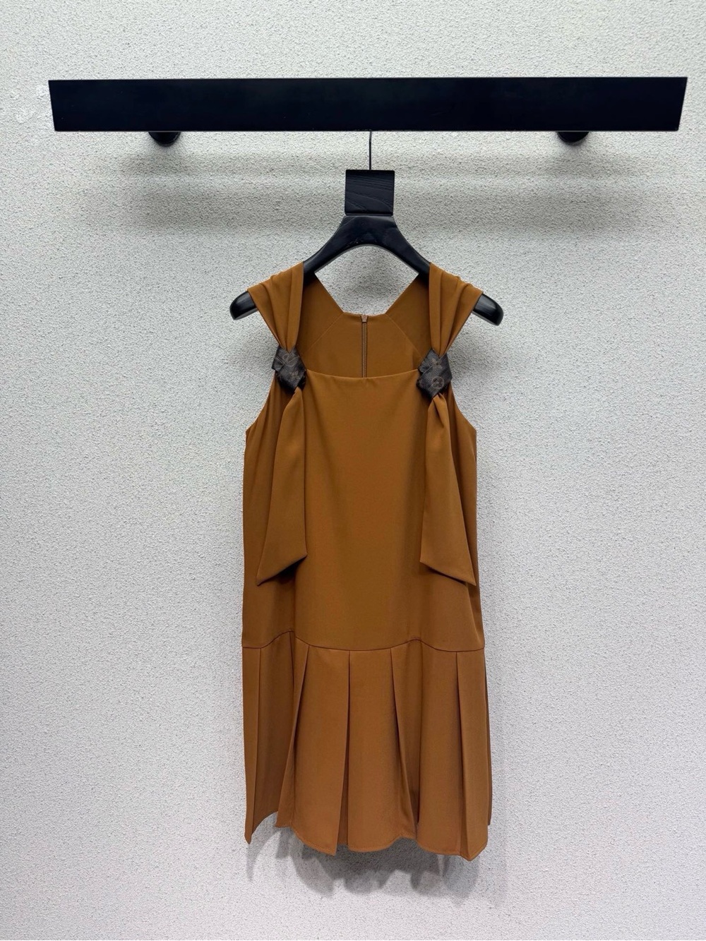 LV Asymmetric One-Shoulder Dress in Camel Brown